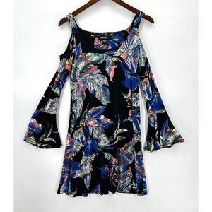 Karen Kane Dress Womens Sheath Tropical Cold Shoulder Bell Sleeve Multicolor S
